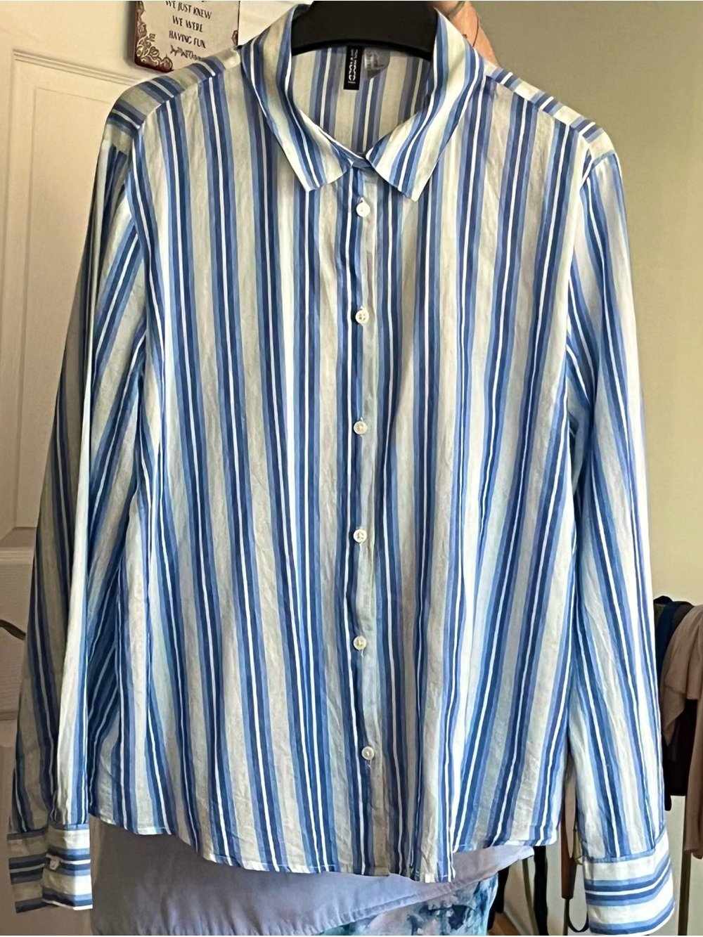 H&M Lightweight Blue and White Stripe Cotton Button-Down Shirt